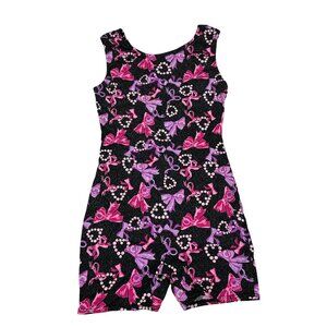 Jacques Moret Girls' Dance/Gymnastics Leotard 8/10 Pink & Purple Bows Nylon